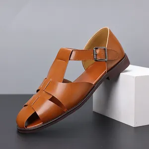 Herren Roman Caged Sandalen Atmungsaktiv Ausgeschnitten Geschlossene Zehenpartie Fischer Schuhe PU Leder Schnalle Lässige Outdoor Sandalen