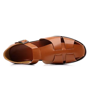 Handgefertigte braune Leder-Herrensandalen mit geschlossener Spitze und Schnalle