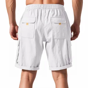 Detailed back view of men's loose cargo shorts with tactical multi-pocket design