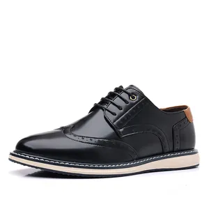 Classic black leather Brogue Derby shoes with intricate wingtip perforation detailing