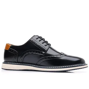 Classic black leather Brogue dress shoes for men with a stylish white sole and formal business design