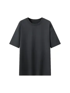 Camiseta clásica de algodón gris oscuro de 220g, corte extragrande con cuello redondo y hombros caídos