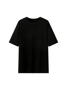 Camiseta negra unisex de algodón 220g con hombros caídos y tejido transpirable premium