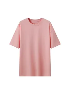 Camiseta unisex clásica rosa de 220g de algodón con hombros caídos y cuello redondo