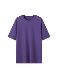 Camiseta violeta premium de algodón pesado 220g con hombros caídos transpirables y cuello redondo