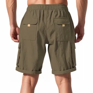 Detailed back view of men's loose tactical cargo shorts with functional multi-pockets design