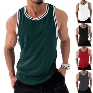 Camiseta de Tirantes Deportiva para Hombre Ajustada con Textura Acanalada sin Mangas Jersey de Entrenamiento Muscular Top con Bloques de Color