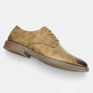 Side profile of vintage brown men's casual derby shoes with textured finish.