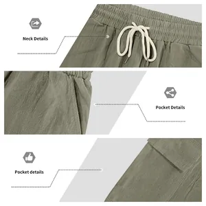 Detailansichten der lässigen Cargo-Shorts für Herren mit elastischem Bund