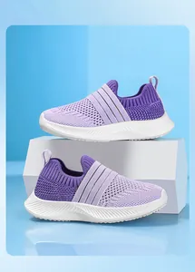 Breathable mesh slip-on sneakers for children in purple and lilac hues, summer style