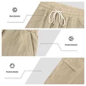 Nahaufnahme der lässigen Cargo-Shorts für Herren mit Kordelzug und Taschen