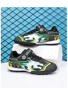 Chaussures de football pour enfants avec motif dragon vert et sangles Velcro pratiques