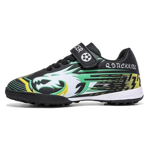 Chaussures de football professionnelles pour enfants avec scratch et motif de dragon vert