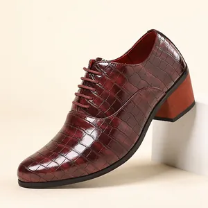 Scarpe in Pelle Uomo Rialzate Stile Britannico Motivo Coccodrillo Quadretti Tacco Alto Grosso Stringate Oxford per Matrimonio