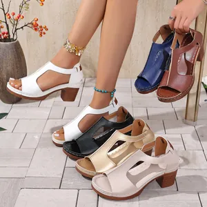 Stylish women's peep toe chunky heel platform sandals available in multiple elegant colors