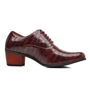 Eleganti scarpe stringate da uomo stile britannico bordeaux con motivo a coccodrillo