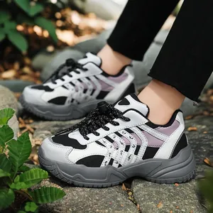 Ademende dikke sneakers voor kinderen met dikke zool en mesh in wit en paars