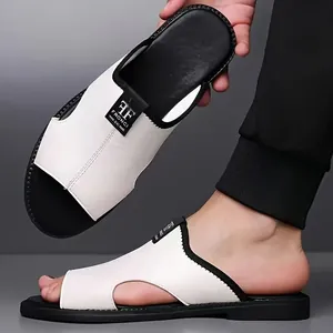 Breathable white men's beach sandals with non-slip sole and stylish logo detail.