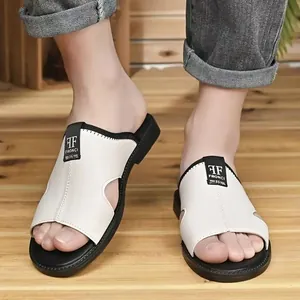Breathable white men's beach sandals with non-slip black soles and F logo detail