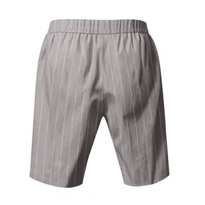 Back view of grey pinstriped men's summer shorts showing elastic waistband texture