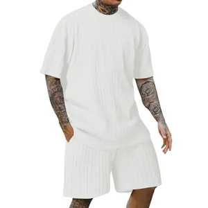 Herren Casual Sportlich Texturiertes Jacquard T-Shirt Rundhals Kurzarm Lockere Passform Polyester Sommer Mode Top