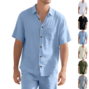Detail view showing the light blue summer shirt set and six available color variants
