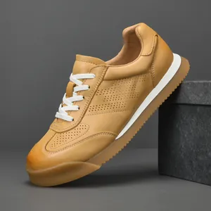 Men Genuine Leather German Army Trainers GAT Casual Shoes Perforated Breathable White Board Shoes Retro Cowhide Sneakers Gum Sole