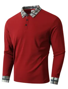 Detail des roten langärmeligen Poloshirts mit klassischem Karokragen und Manschetten