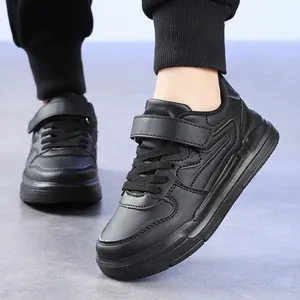 Spring 2024 Kids Sneakers Boys Girls Synthetic Leather Skateboard Shoes Non-Slip Hook And Loop Casual Sport Shoes For Children Big Kids Footwear