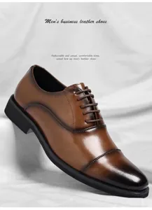 Detailed side view of classic brown cap toe leather Oxford shoes for men in business style