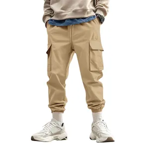 Pantaloni cargo outdoor da uomo kaki con multitasche e polsini stile jogger alla moda