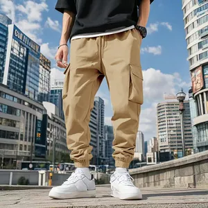 Pantaloni cargo kaki da uomo stile outdoor con tasche multiple e polsini elastici