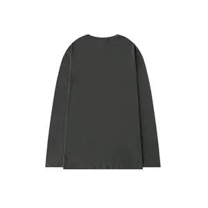 Back view of a plain dark grey 200g cotton long-sleeve T-shirt for unisex wear