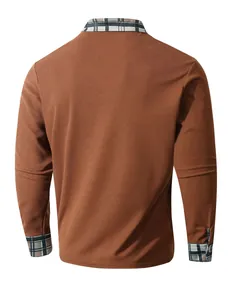 Braunes Herren Langarm-Poloshirt mit Karokragen, Detailansicht hinten