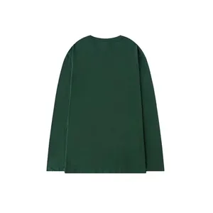 Detailed back view of a plain dark green pure cotton long-sleeved T-shirt for unisex wear