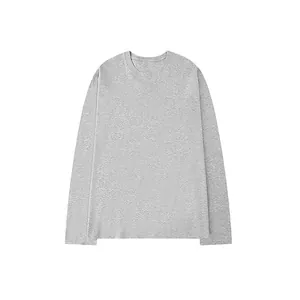 Detailansicht eines grauen Langarm-T-Shirts aus 200g reiner Baumwolle Stoff