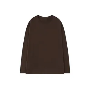 Vue de face d'un t-shirt à manches longues en pur coton marron 200g avec col rond