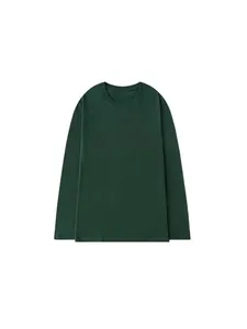 Unisex premium 200g pure cotton long sleeve T-shirt in dark green, crew neck basic tee