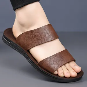 Chanclas Casuales de Verano para Hombre Transpirables Microfibra PU Suola Blanda Antideslizante Doble Correa Sandalias de Playa Exterior