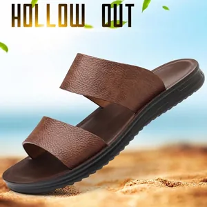 Chanclas de cuero marrón transpirables para hombre, ideales para playa y uso casual de verano