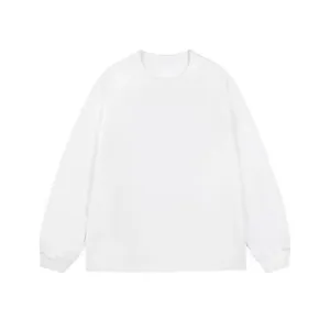 Plain white heavyweight cotton long sleeve T-shirt showing minimalist crew neck design