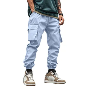 Pantaloni cargo da uomo per esterno in blu chiaro, vestibilità ampia con polsini elastici