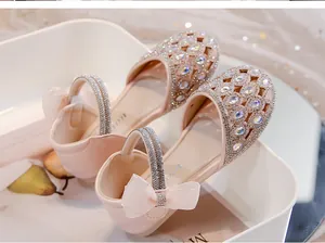 Eleganti scarpe da principessa rosa per bambine con strass scintillanti e fiocco