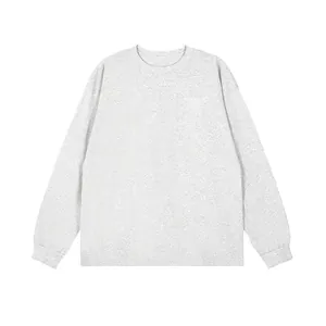 Premium grey 200g pure cotton long sleeve T-shirt for men with ribbed cuffs detail