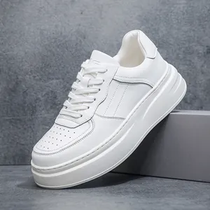 Men White Cowhide Leather Casual Sneakers Platform Breathable Low Top Board Shoes Fashion Urban Minimalist Walking Shoes