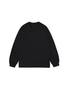 Heavyweight 280g black pure cotton long-sleeve crewneck T-shirt for men in classic fit