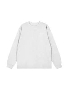 Premium men's 280g heavyweight cotton long sleeve crew neck t-shirt in heather grey color