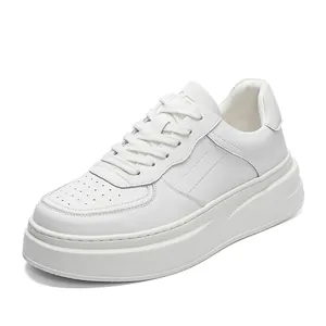 Men's premium white leather platform sneakers with breathable perforations for casual wear