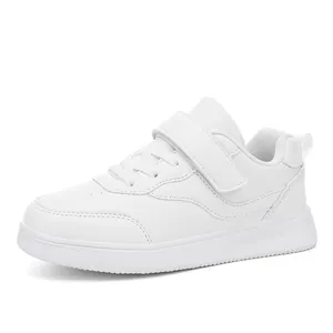 All-white breathable children's sneakers with Velcro strap for sports and school