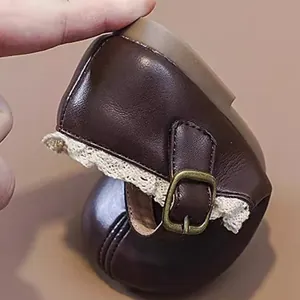 Zapatos Mary Jane de cuero marrón oscuro flexibles para bebé con encaje y suela